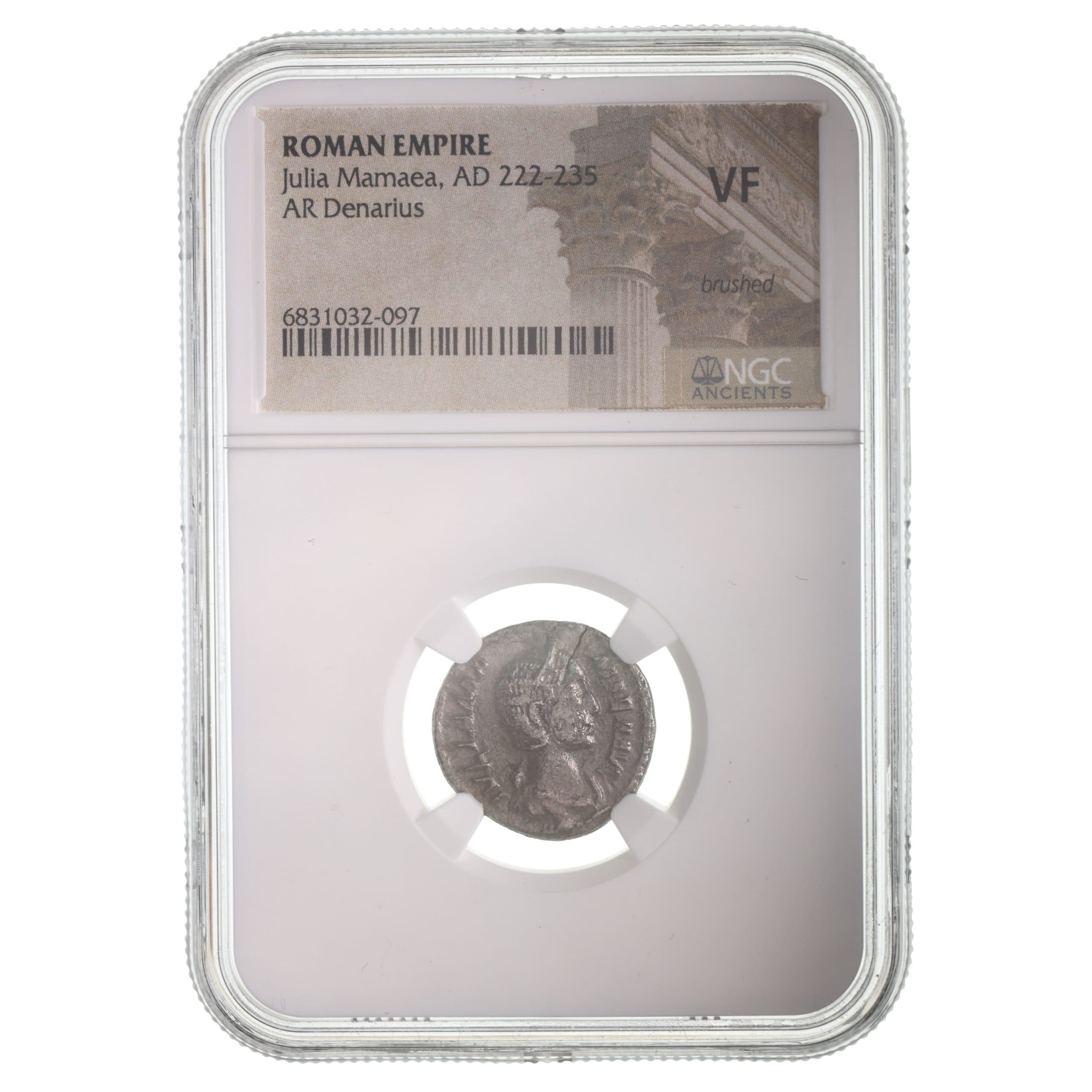 NGC-Certified Roman Coin: Julia Mamaea, Denarius, Grade VF β representative ECC supplier stock image; exact coin and slab vary