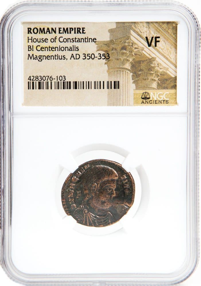 NGC-Certified Roman Coin: Magnentius, AE2, Grade VF — representative ECC supplier stock image; exact coin and slab vary