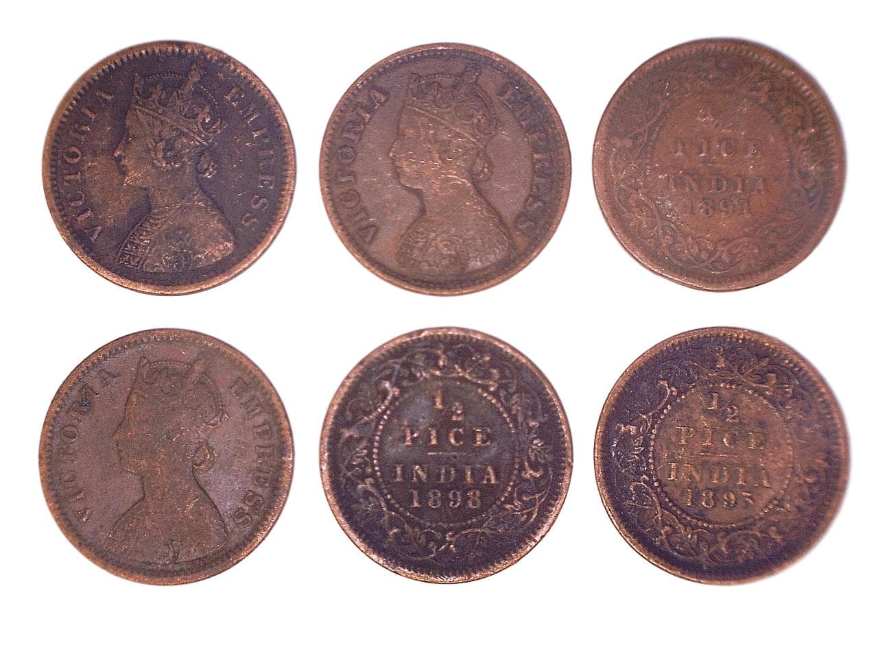 British India KM484-466(VF) Victoria 1/2 Pice β Lot of 8 representative product image