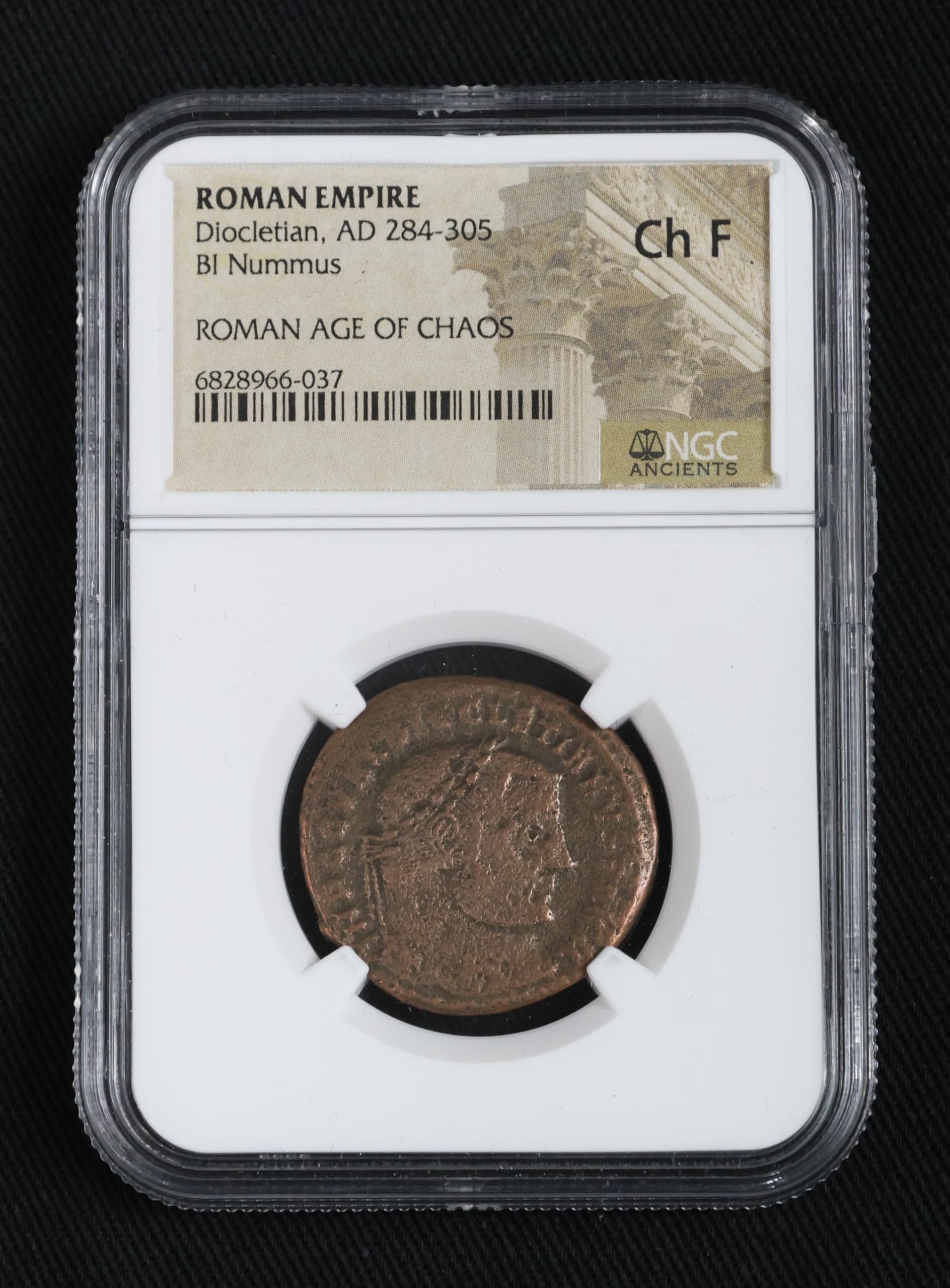 NGC-Certified Roman Coin: Diocletian, AE1, Grade CH-F β representative ECC supplier stock image; exact coin and slab vary