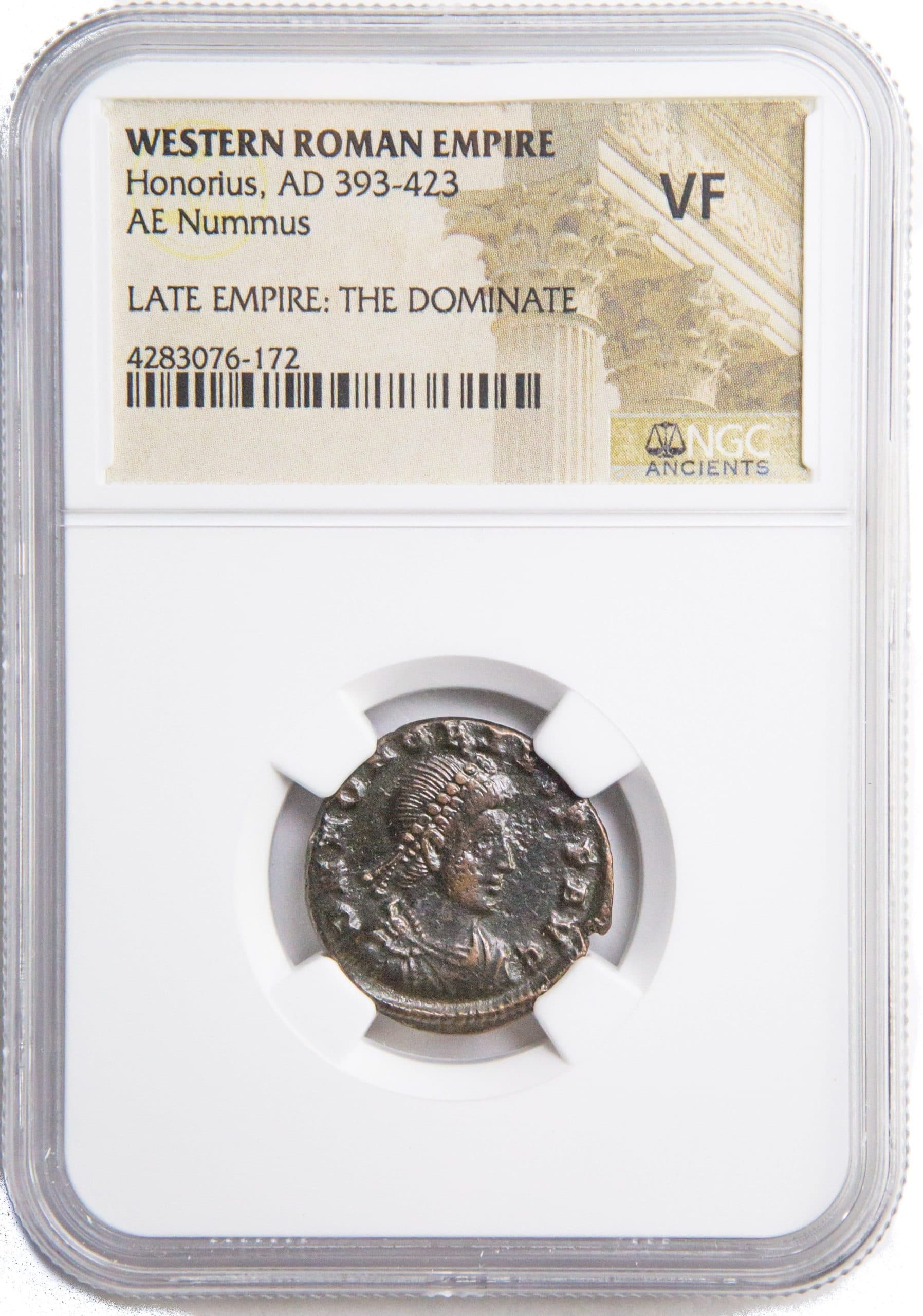 NGC-Certified Roman Coin: Honorius, AE2, Grade VF — representative ECC supplier stock image; exact coin and slab vary