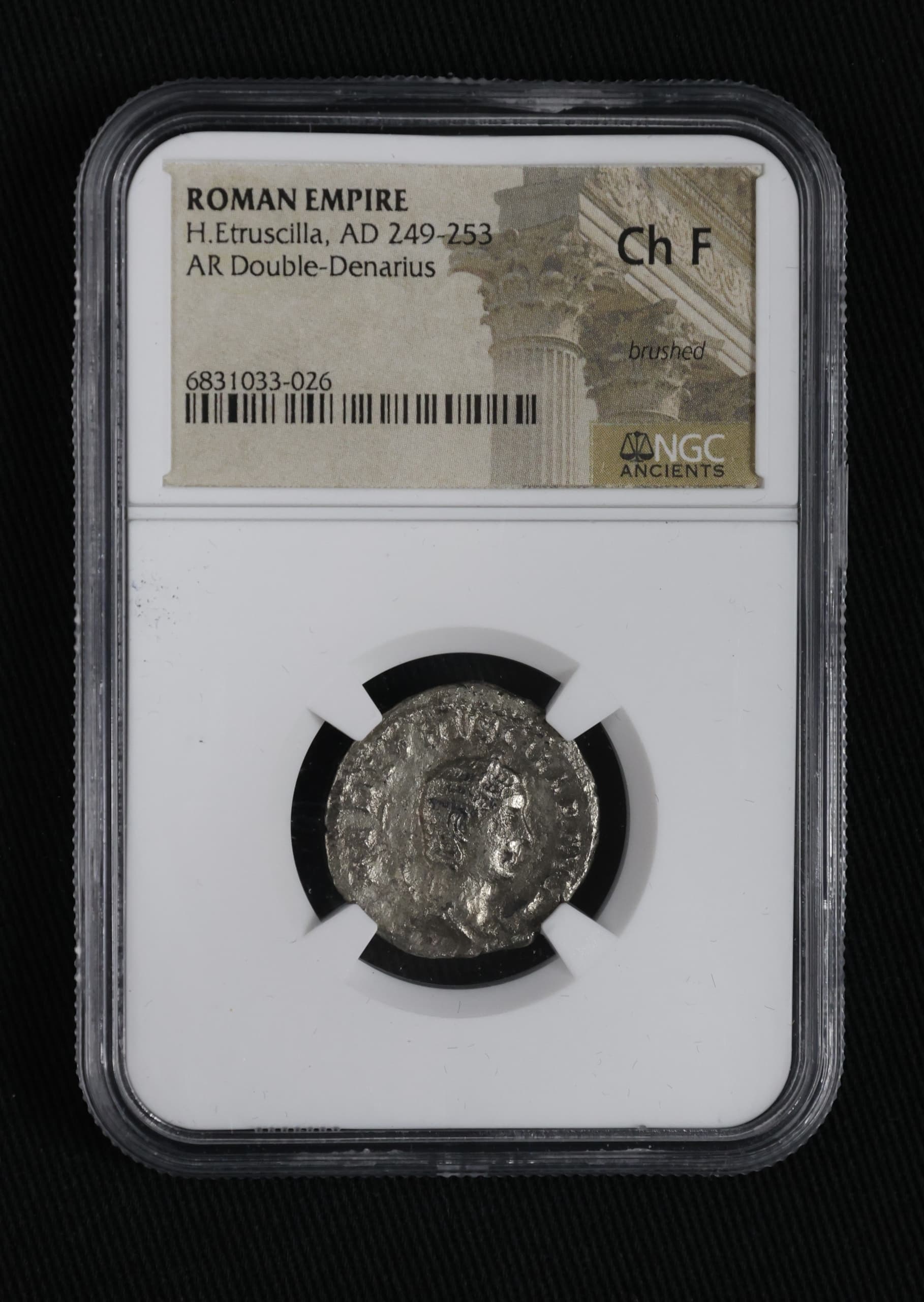 NGC-Certified Roman Coin: HETRUSCILLA(ANT), Grade CH-F β representative ECC supplier stock image; exact coin and slab vary
