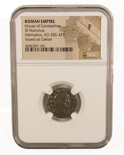 NGC-Certified Roman Coin: Delmatius, AE3/4, Grade F β representative ECC supplier stock image; exact coin and slab vary