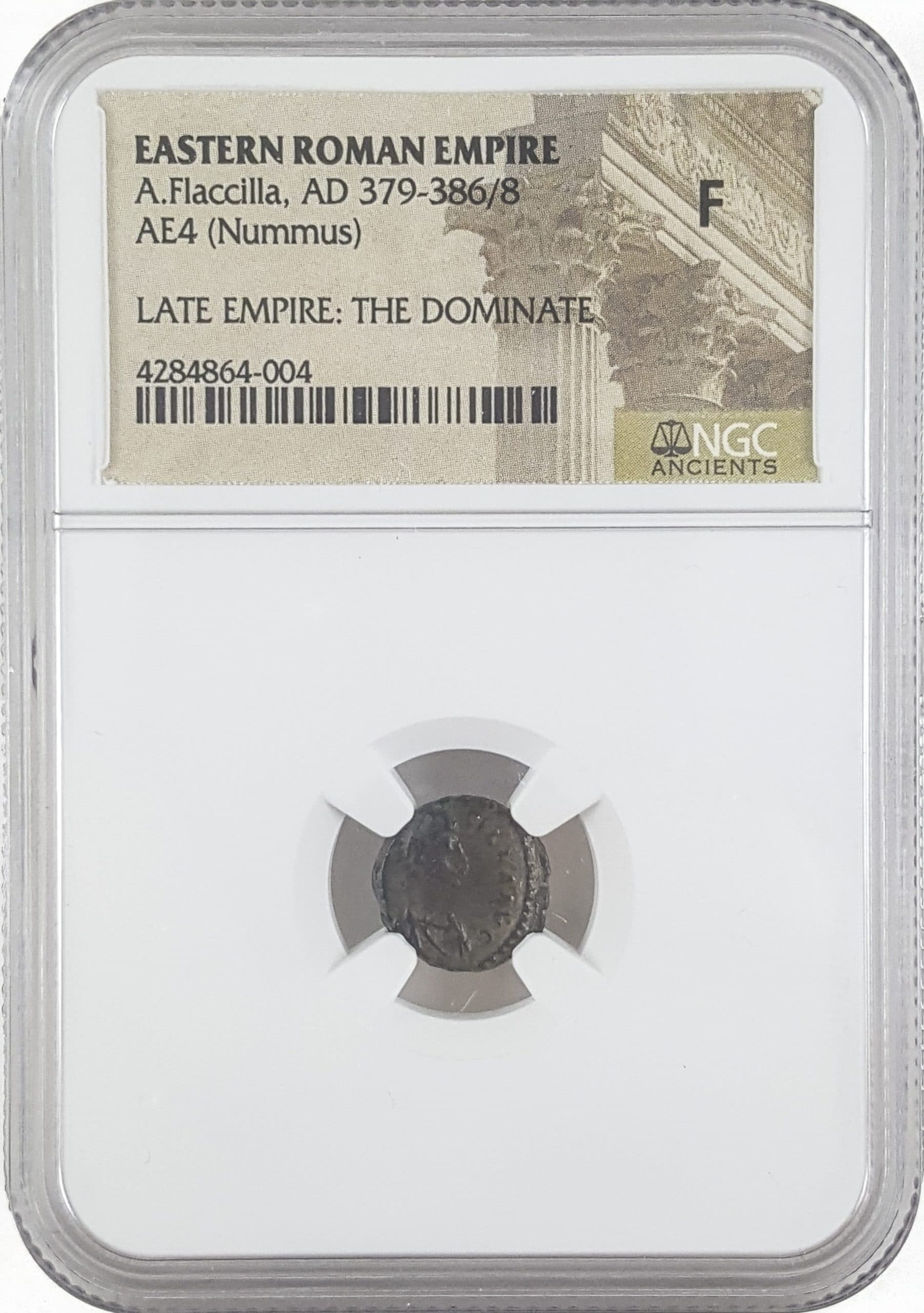 NGC-Certified Roman Coin: Aelia Flacilla, AE4, Grade F β representative ECC supplier stock image; exact coin and slab vary