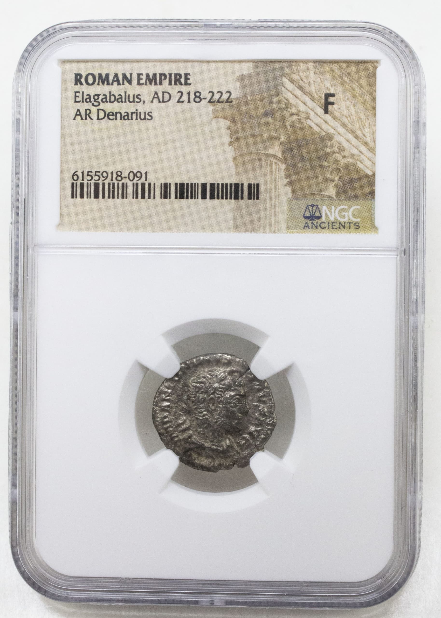 NGC-Certified Roman Coin: Elagabalus, Denarius, Grade F β representative ECC supplier stock image; exact coin and slab vary