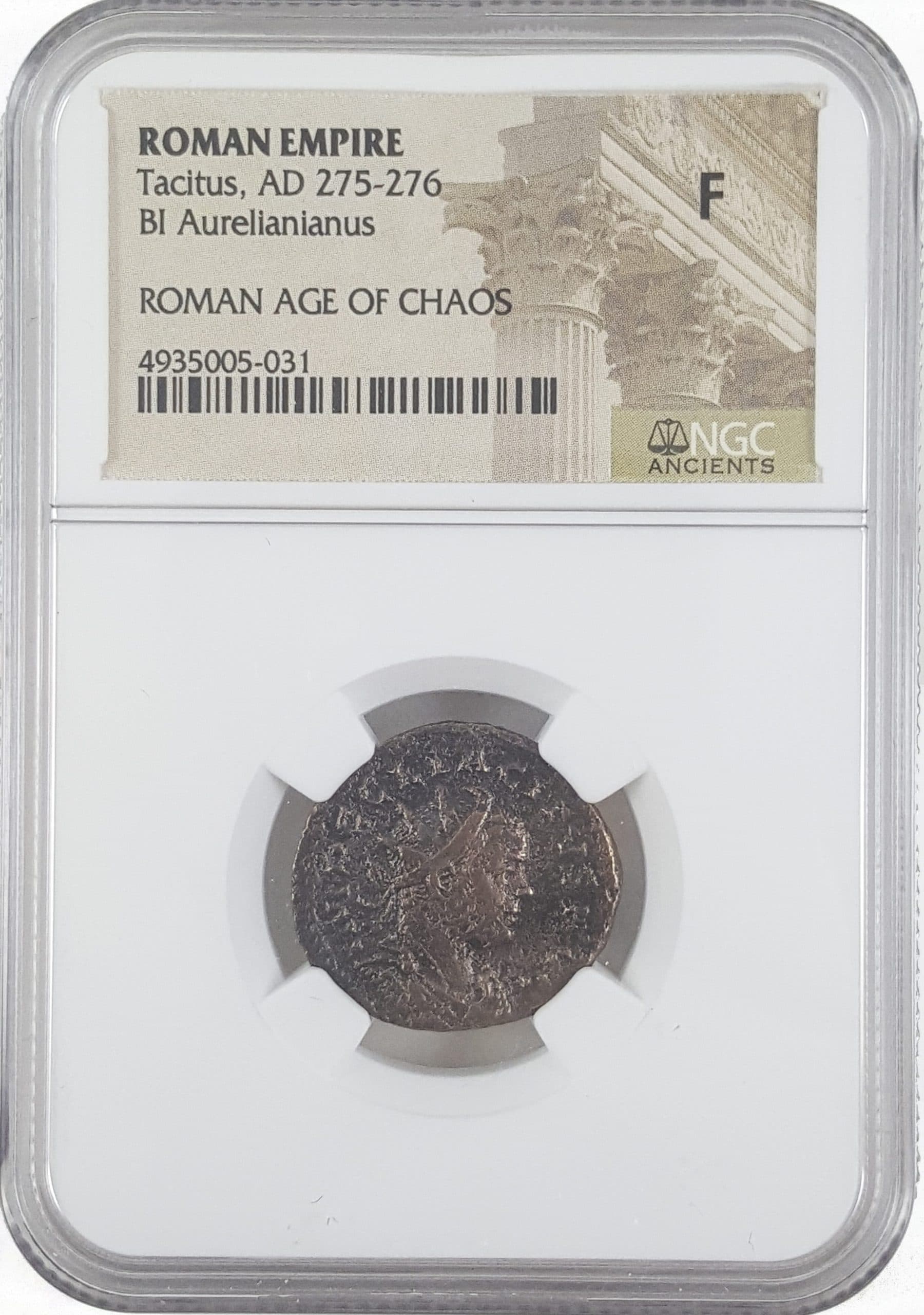 NGC-Certified Roman Coin: Tacitus, ANT, Grade F — representative ECC supplier stock image; exact coin and slab vary