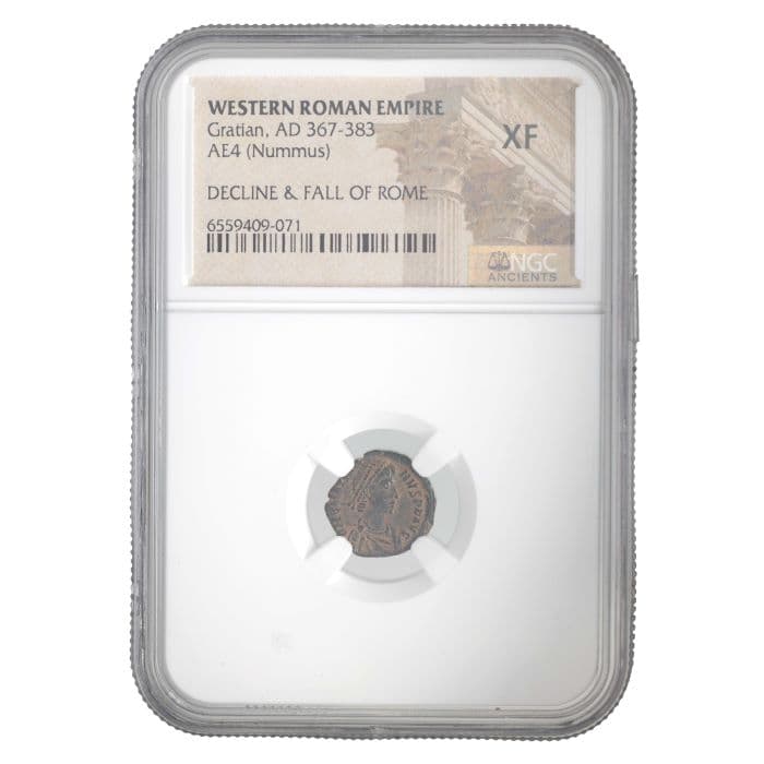 NGC-Certified Roman Coin: Gratian, AE4, Grade XF β representative ECC supplier stock image; exact coin and slab vary
