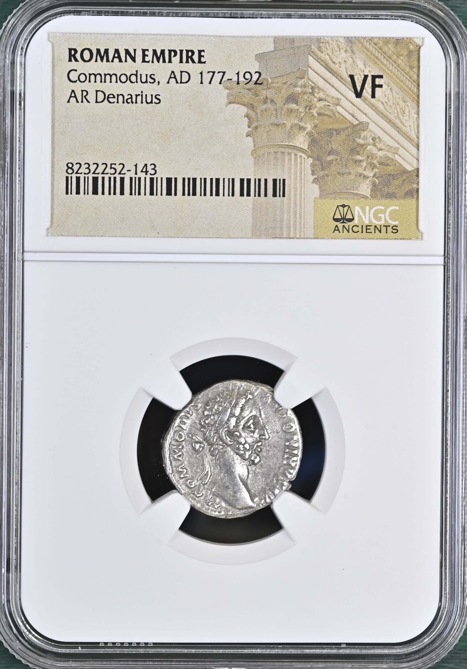 NGC-Certified Roman Coin: Commodus, Denarius, Grade VF β representative ECC supplier stock image; exact coin and slab vary