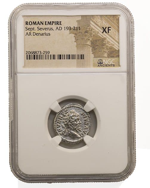 NGC-Certified Roman Coin: SEPTIMIUSSEV(AR), Grade XF β representative ECC supplier stock image; exact coin and slab vary