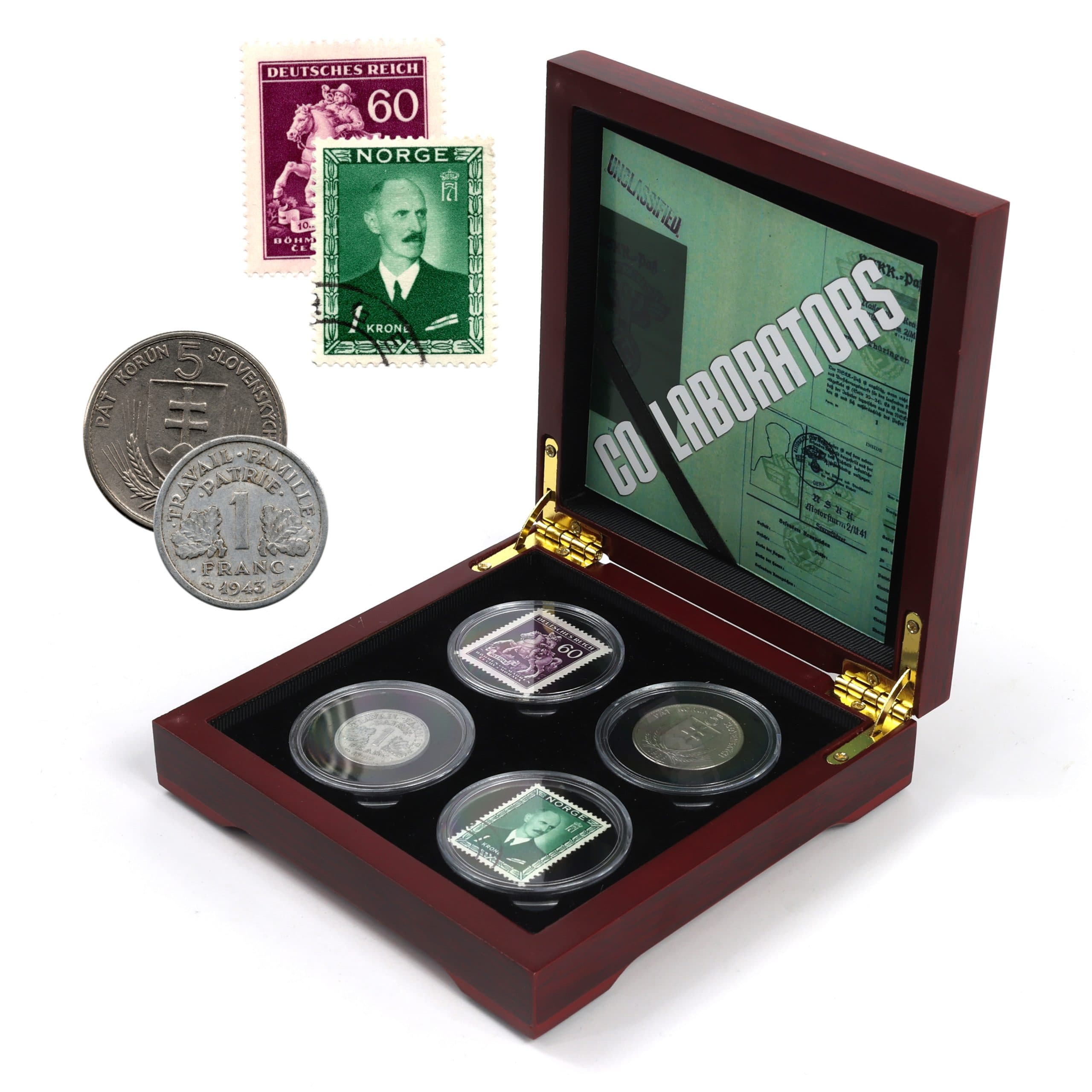 Collaborators: A Four-Piece Box Set of Coins and Stamps from Regimes that Helped Hitler representative product image