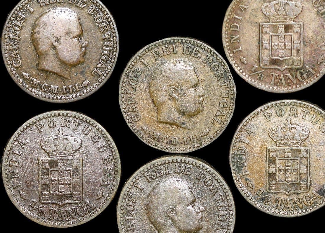 Portuguese India KM14(VG) Portuguese India, Carlos I (1899-1908 CE), dated 1901 or 1903, 1/8 Tanga β Lot of 12 representative product image