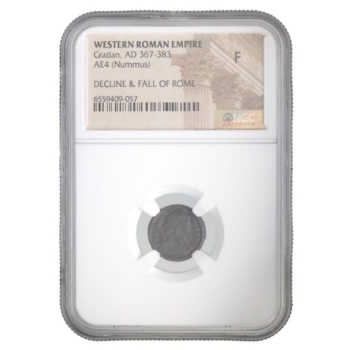 NGC-Certified Roman Coin: Gratian, AE4, Grade F β representative ECC supplier stock image; exact coin and slab vary