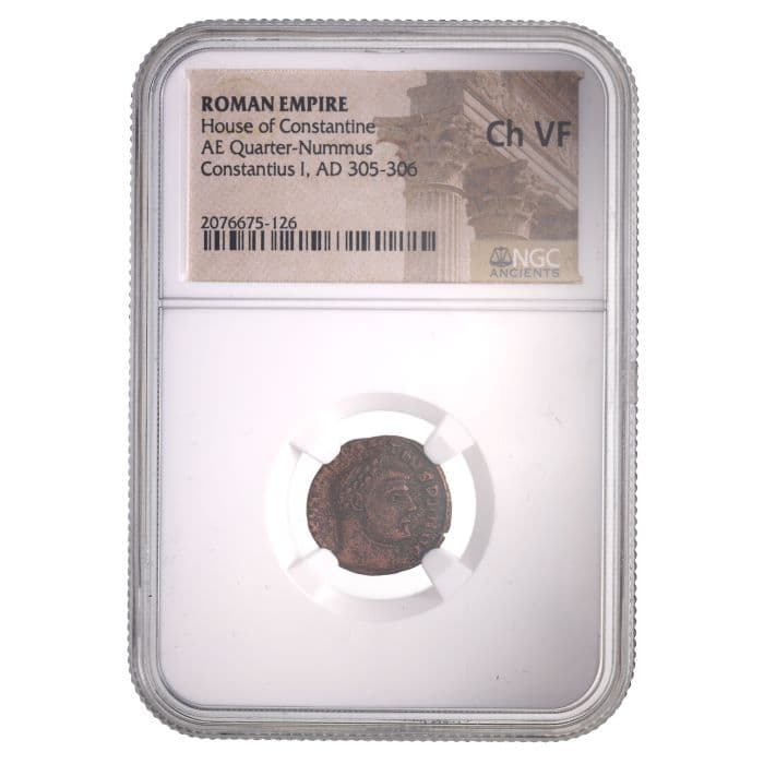 NGC-Certified Roman Coin: CONSTIUS1ST(QUARTER NUMMUS), Grade CH-VF β representative ECC supplier stock image; exact coin and slab vary