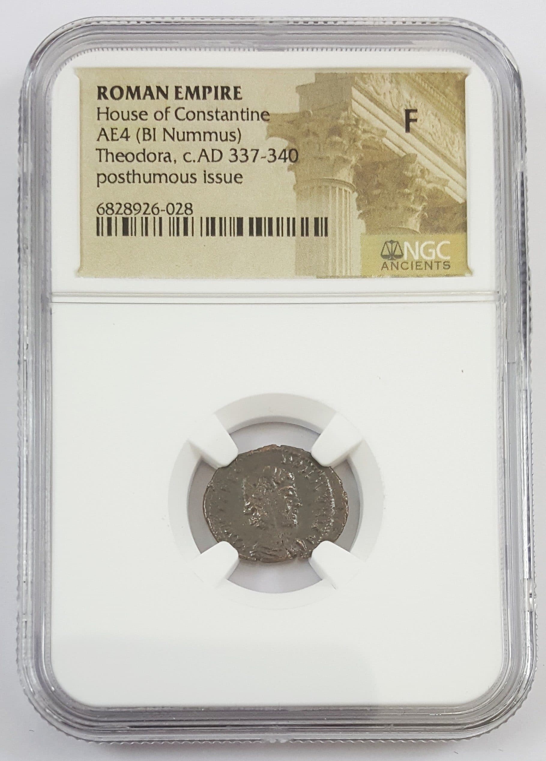 NGC-Certified Roman Coin: THEODORA(AE4), Grade F β representative ECC supplier stock image; exact coin and slab vary