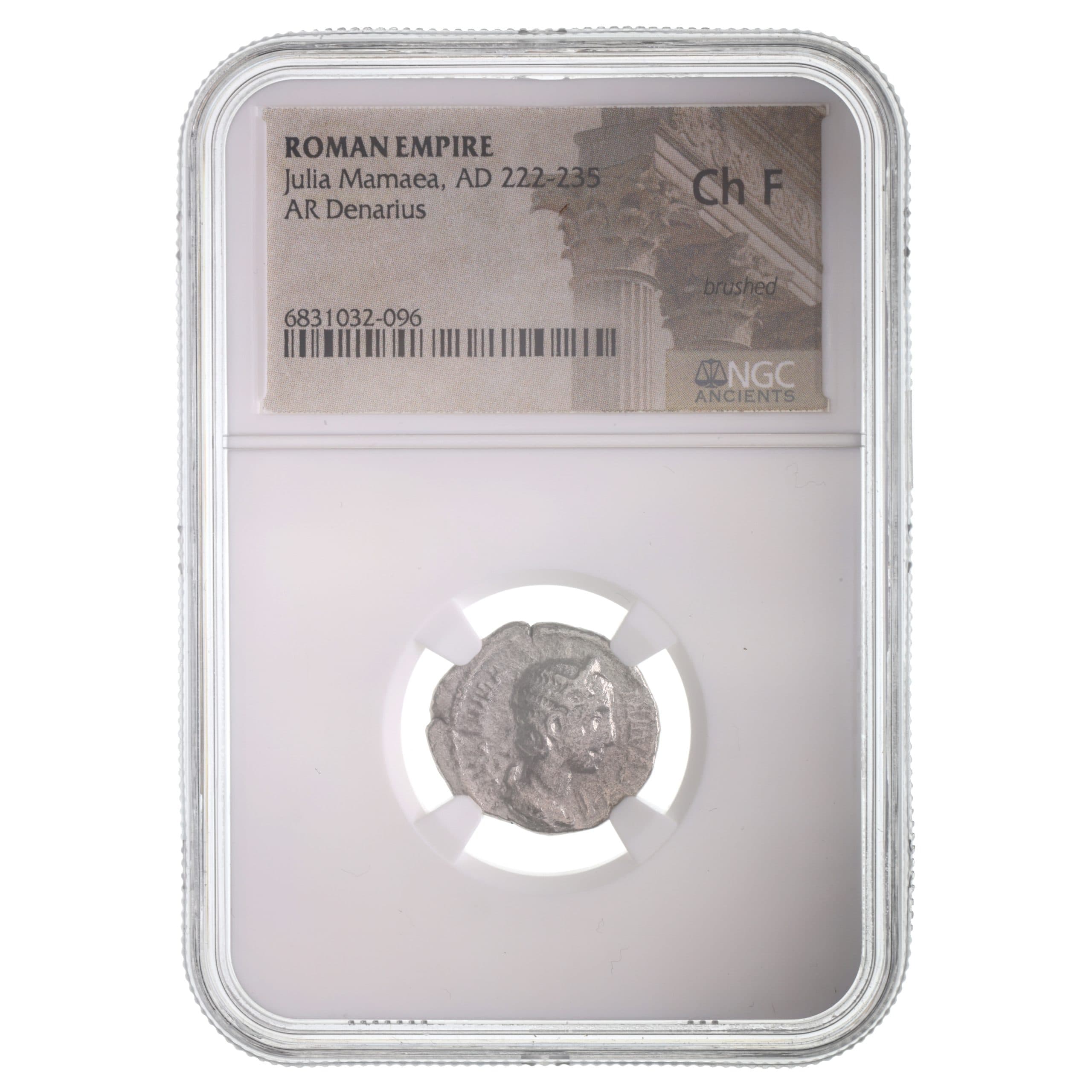NGC-Certified Roman Coin: JULIAMAMAEA(AR), Grade CH-F β representative ECC supplier stock image; exact coin and slab vary
