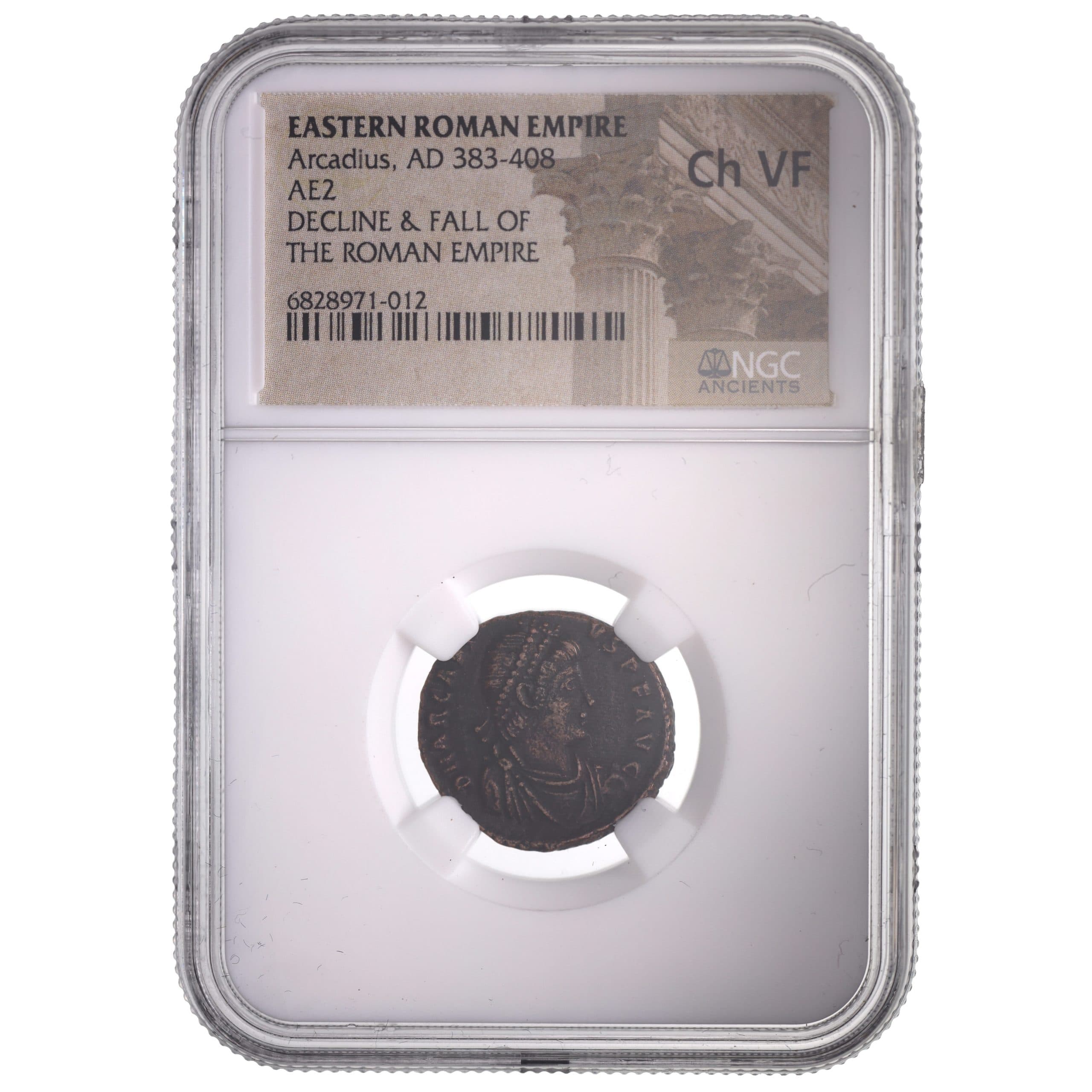 NGC-Certified Roman Coin: Arcadius, AE2, Grade CH-VF — representative ECC supplier stock image; exact coin and slab vary