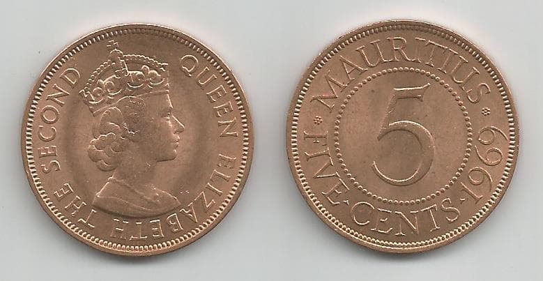 Mauritius KM34(U) 5 Cents β Lot of 2 representative product image