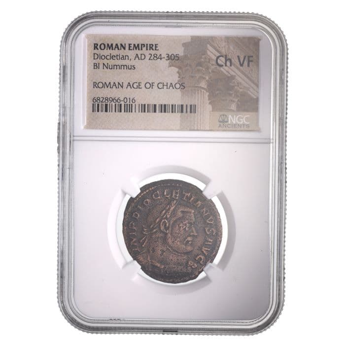 NGC-Certified Roman Coin: DIOCLETIAN(AE1), Grade CH-VF β representative ECC supplier stock image; exact coin and slab vary