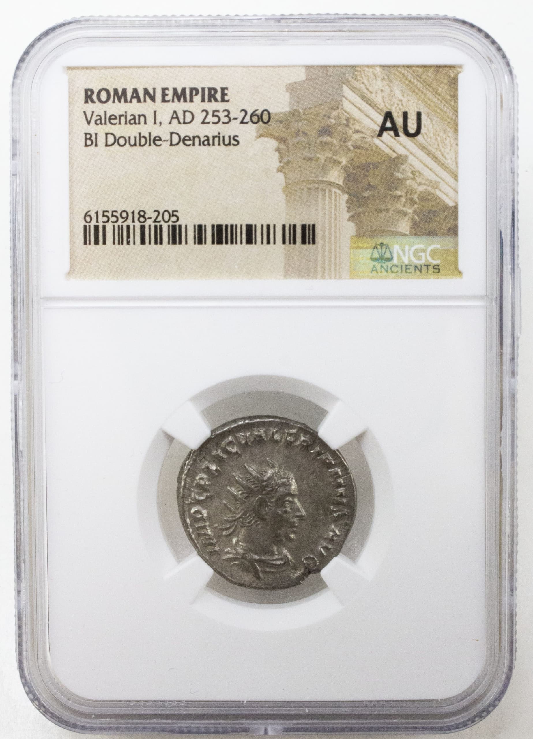 NGC-Certified Roman Coin: VALERIAN1ST(AR), Grade AU β representative ECC supplier stock image; exact coin and slab vary