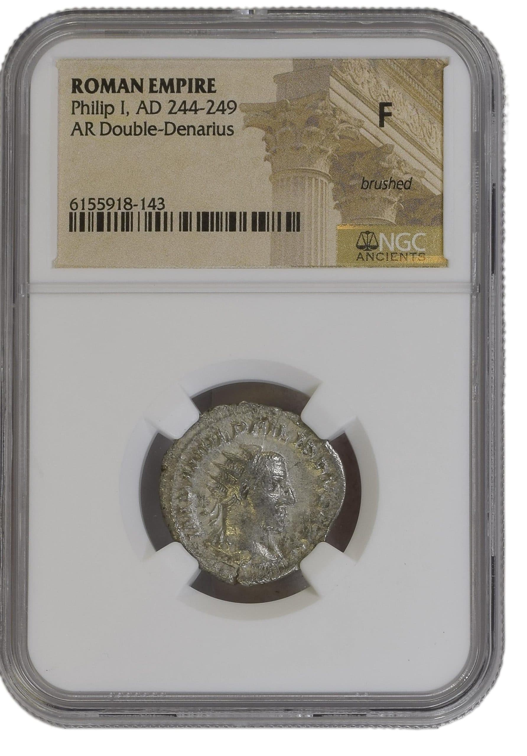 NGC-Certified Roman Coin: PHILIP1ST(AR), Grade F — representative ECC supplier stock image; exact coin and slab vary