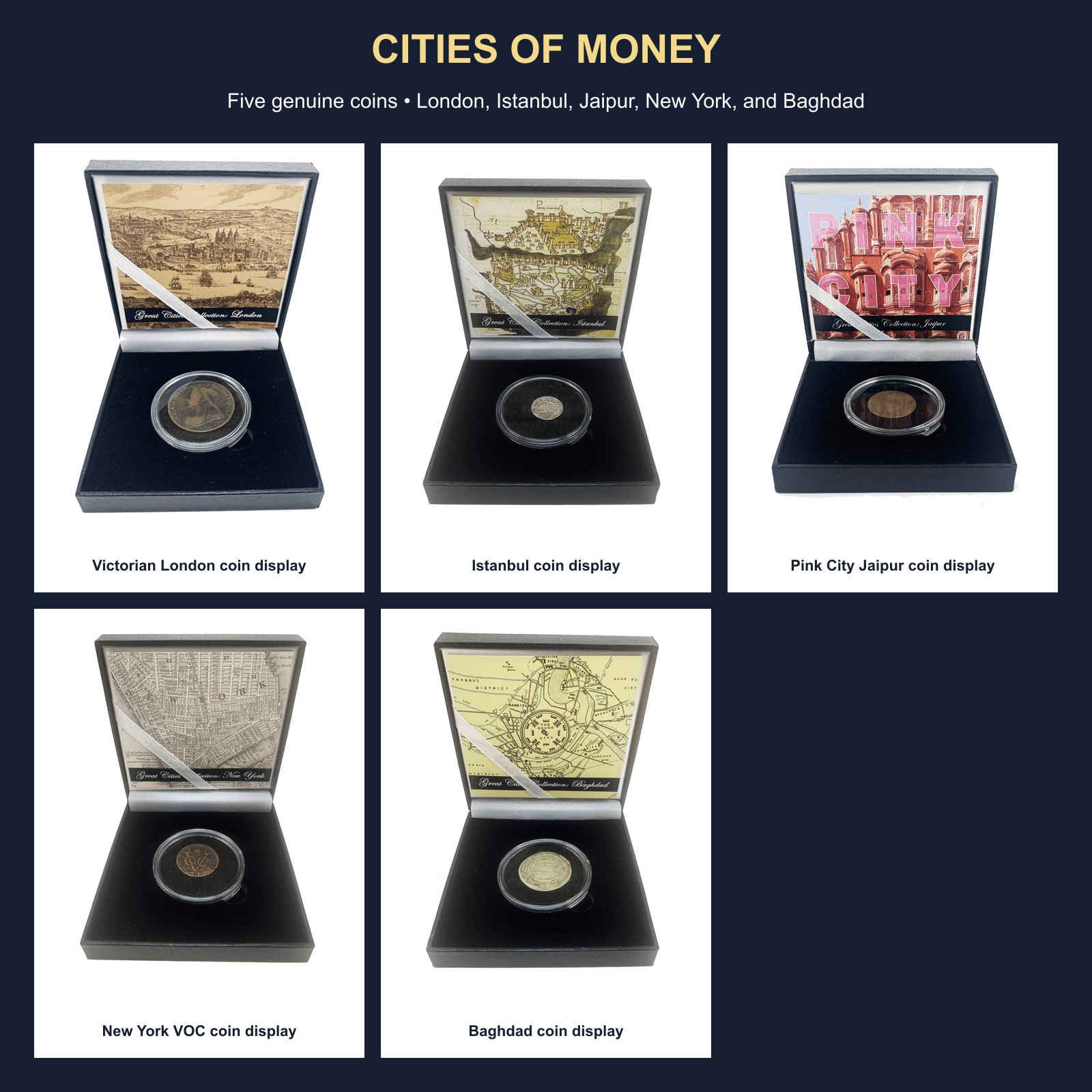 Cities of Money: 5-Piece World Coin History Collection physical curated coin collection