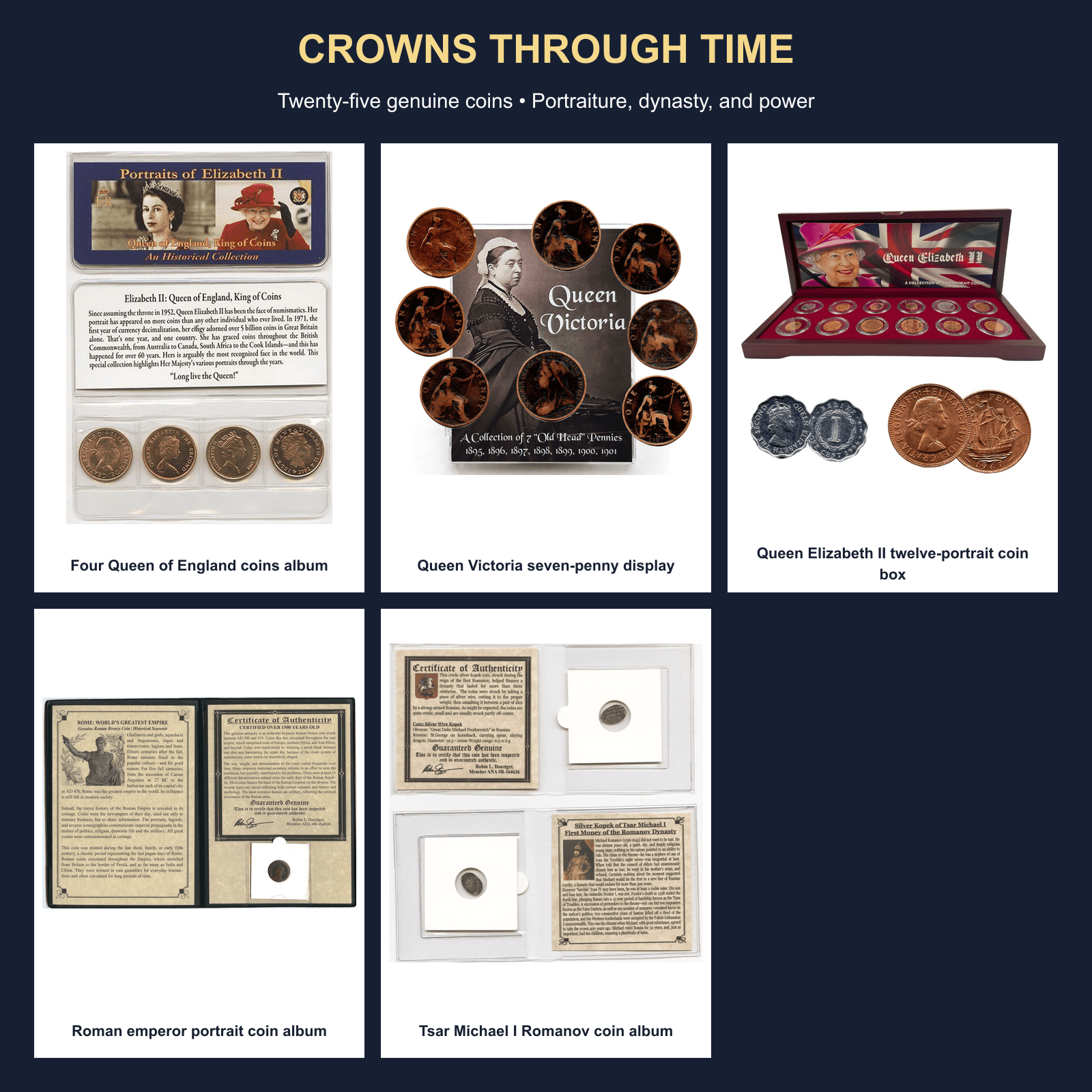 Crowns Through Time: 25-Piece Royal Portrait Coin Collection physical curated coin collection