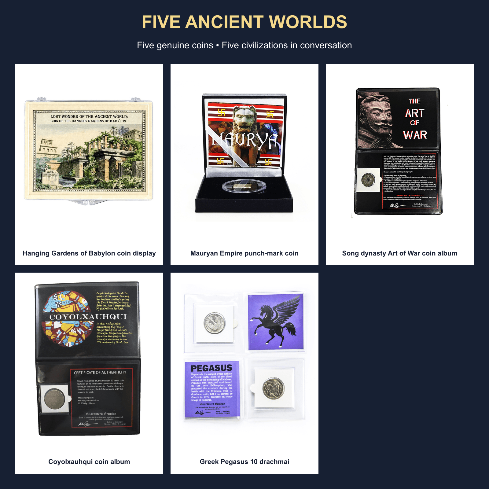 Five Ancient Worlds: 5-Piece Civilizations Coin Collection physical curated coin collection