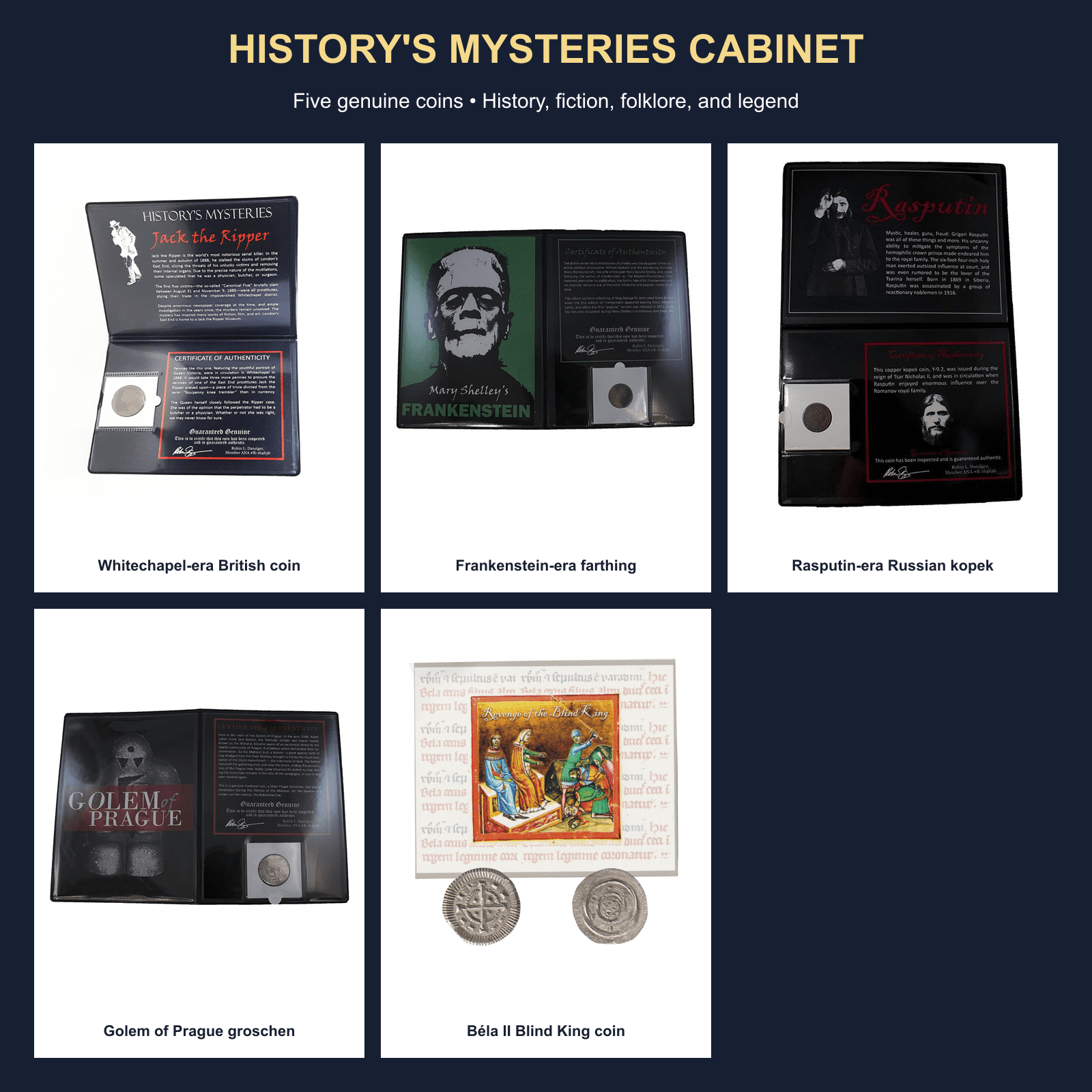 History's Mysteries Cabinet: 5-Piece Coin Story Collection physical curated coin collection