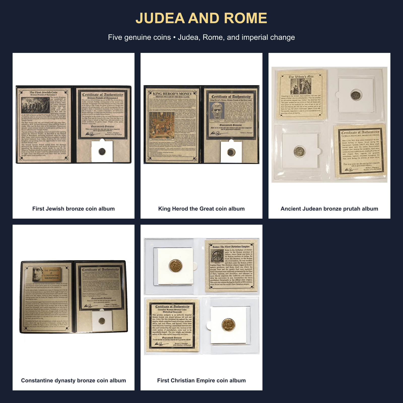 Judea and Rome: 5-Piece Ancient Coin History Collection physical curated coin collection