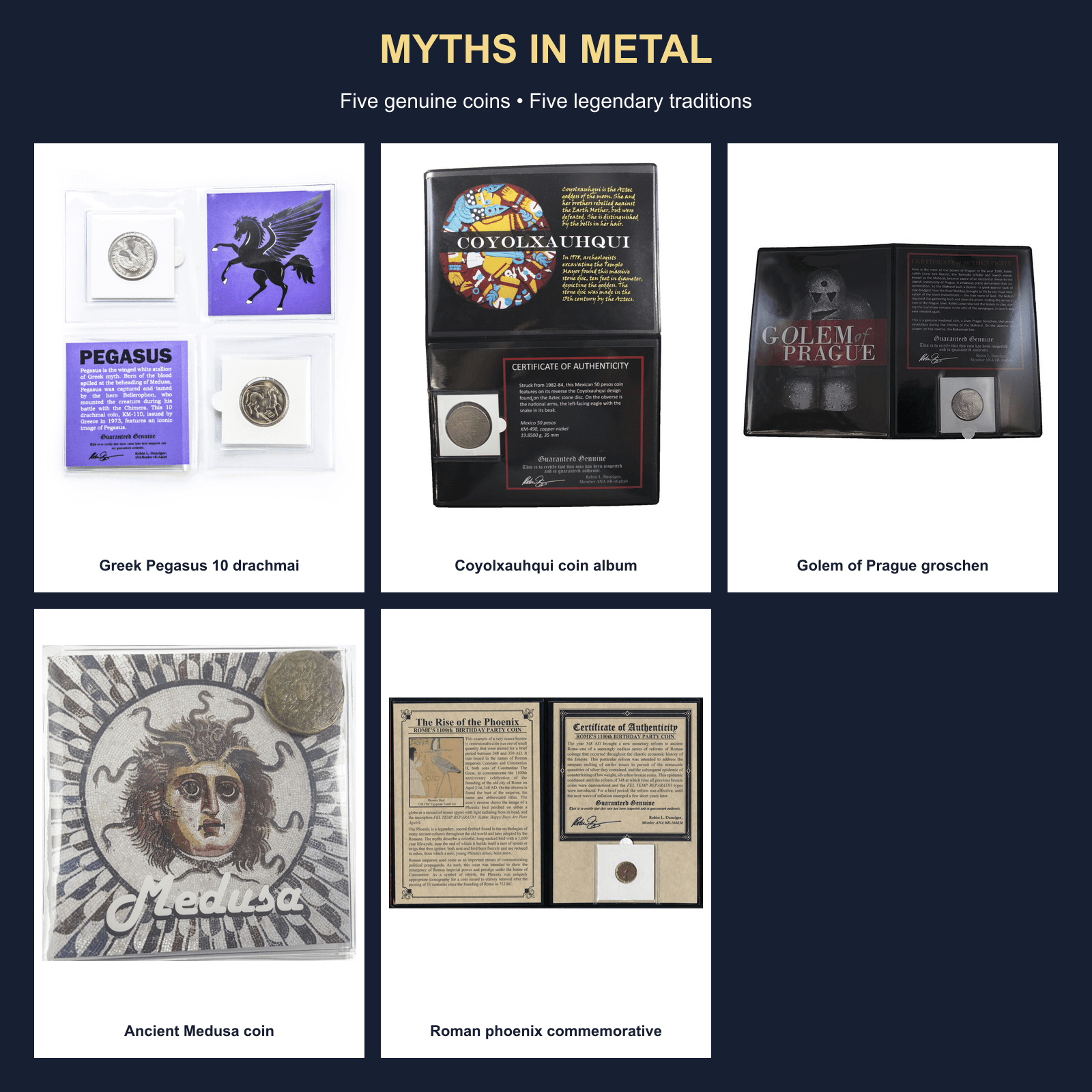 Myths in Metal: 5-Piece Legendary Coin Collection physical curated coin collection