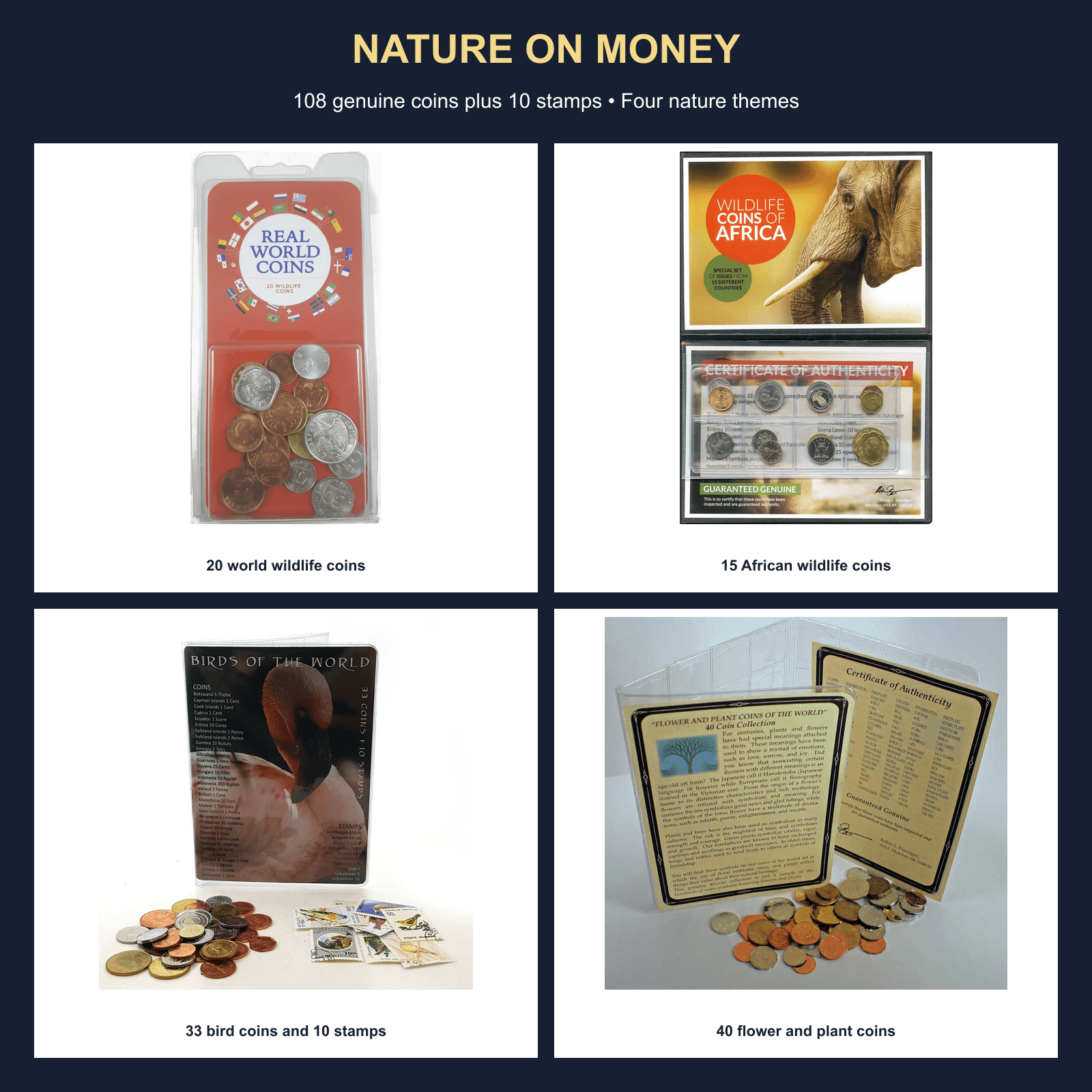 Nature on Money: 108-Coin and 10-Stamp World Collection physical curated coin collection