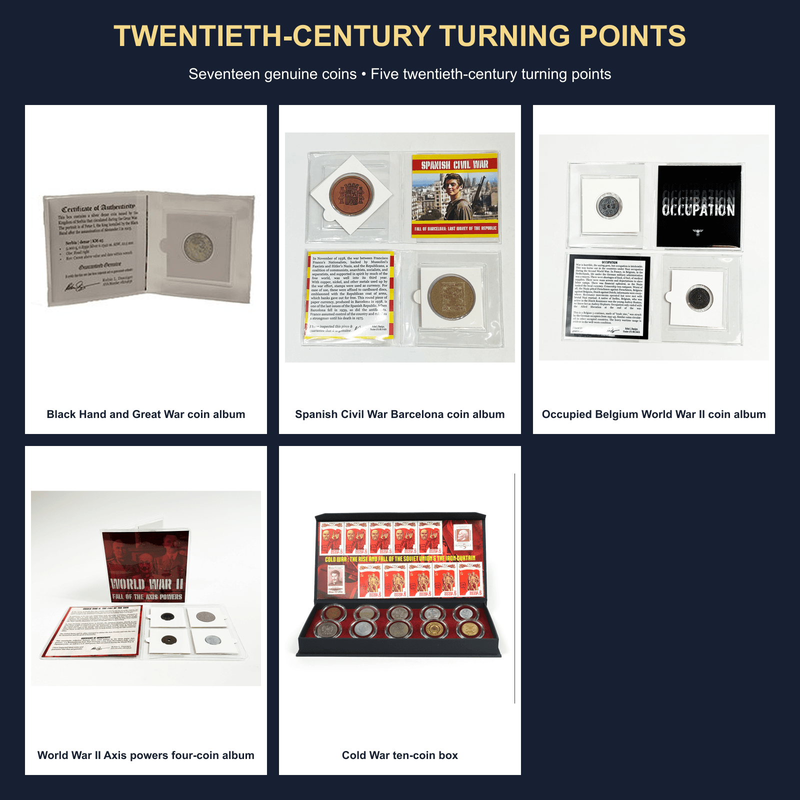 Twentieth-Century Turning Points: 17-Piece Coin History Collection physical curated coin collection