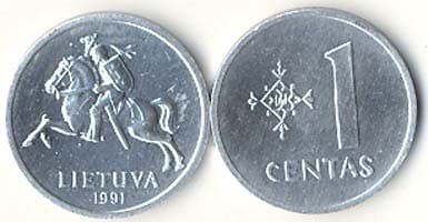 1,000 Lithuania KM85(U) 1 Centas Bulk World Coins representative product image