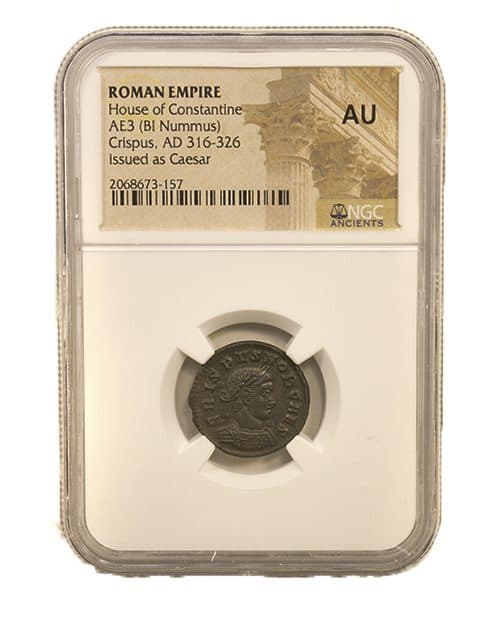 NGC-Certified Roman Coin: Crispus, AE3, Grade AU β representative ECC supplier stock image; exact coin and slab vary
