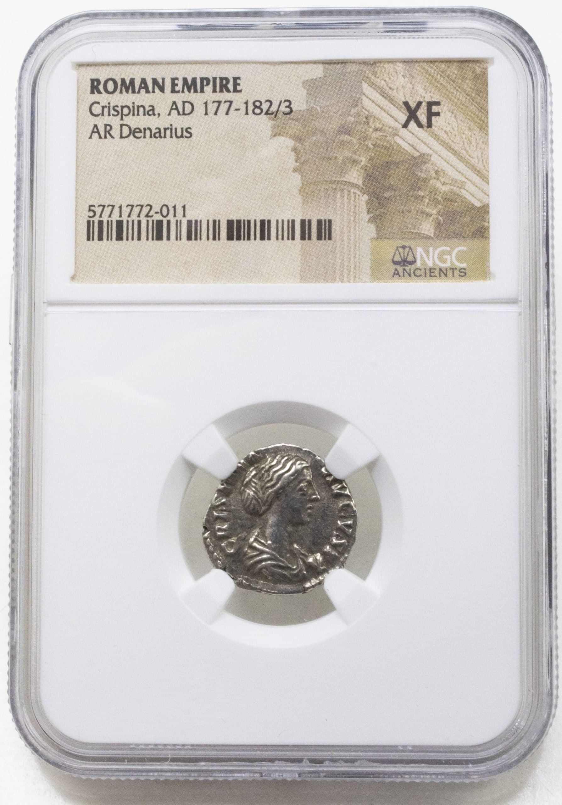 NGC-Certified Roman Coin: Crispina, Denarius, Grade XF — representative ECC supplier stock image; exact coin and slab vary