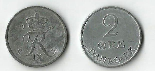 Denmark KM840.2(U) Denmark, Frederik IX (1947-1972), Zinc 2 Ore, dated 1963, brilliant unciruclated β Lot of 3 representative product image