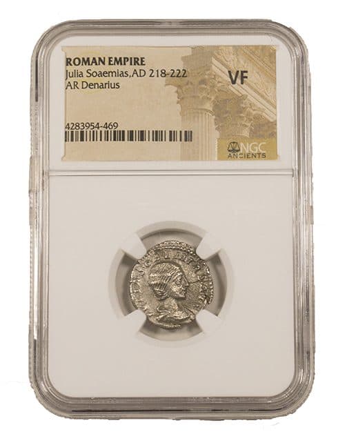 NGC-Certified Roman Coin: Julia Soaemias, Denarius, Grade VF β representative ECC supplier stock image; exact coin and slab vary