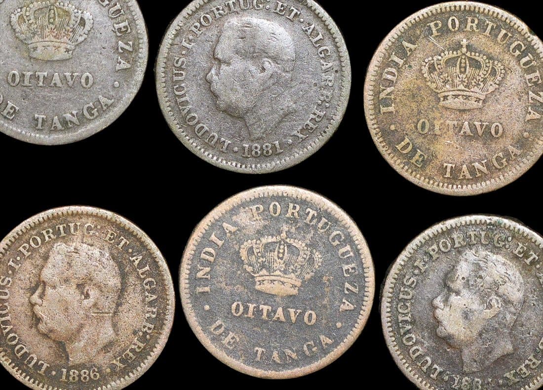 Portuguese India KM7(VG) Portuguese India, Luiz I (1861-1889 CE), dated 1881, 1884 and 1886, Calcutta mint, 1/8 Tanga β Lot of 12 representative product image