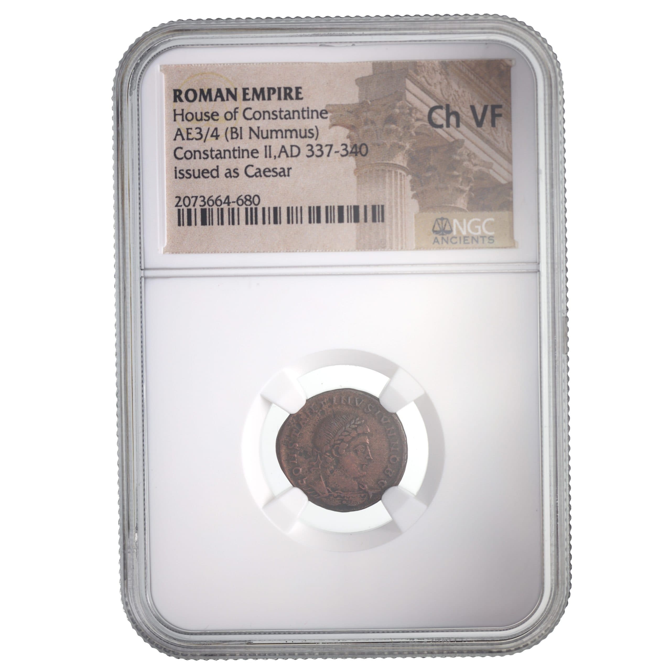 NGC-Certified Roman Coin: CONSTINE2ND(AE3/4), Grade CH-VF β representative ECC supplier stock image; exact coin and slab vary