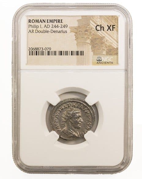 NGC-Certified Roman Coin: PHILIP1ST(AR), Grade CH-XF β representative ECC supplier stock image; exact coin and slab vary