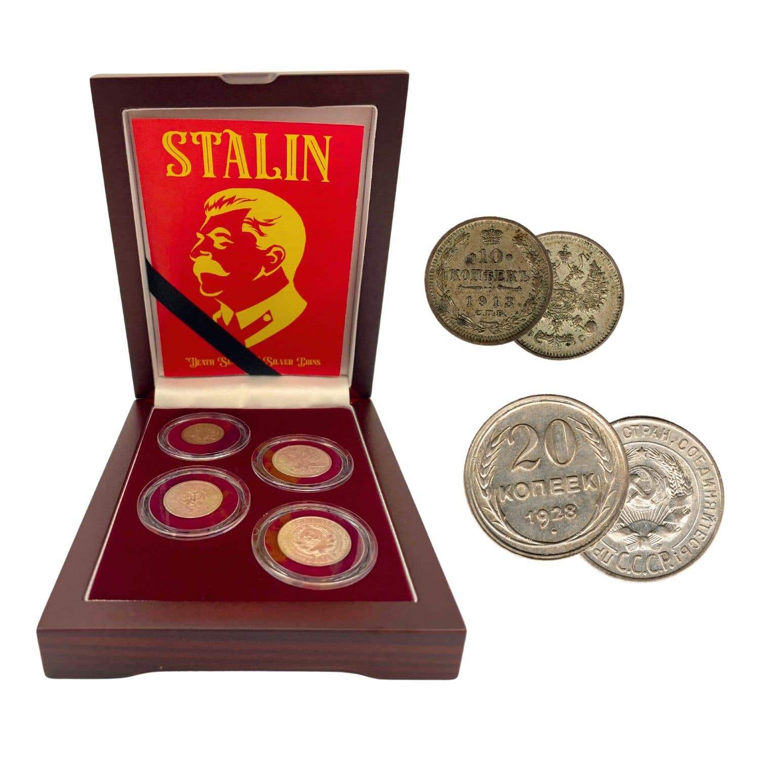 Stalin's "Death Sentence" Coins: Box of 4 Russian Silver Coins (Four-Coin Box) representative product image