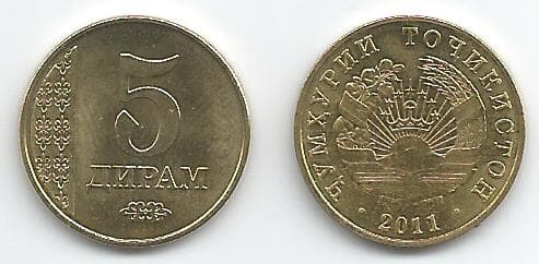 1,000 Tadjikistan KM23(U) 5 Dirhams Bulk World Coins representative product image