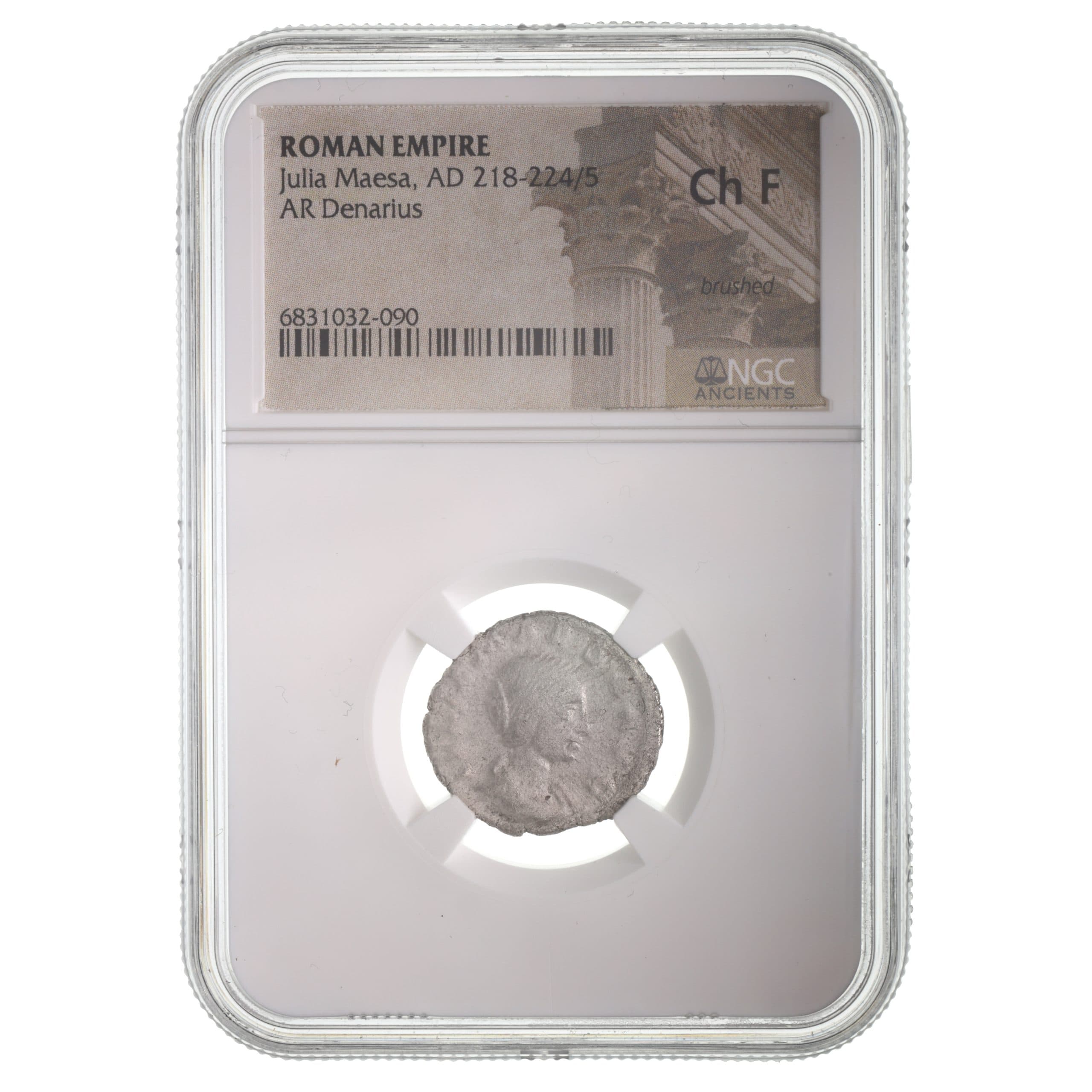 NGC-Certified Roman Coin: Julia Maesa, Denarius, Grade CH-F β representative ECC supplier stock image; exact coin and slab vary