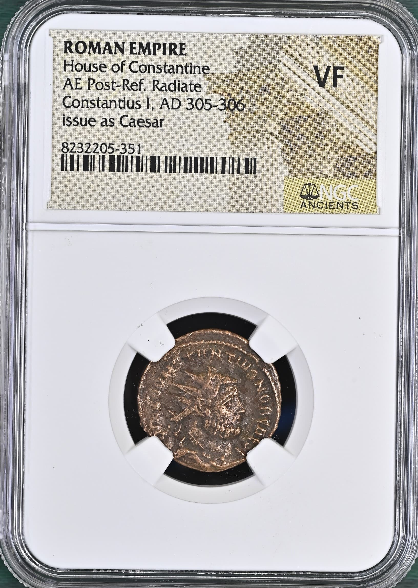 NGC-Certified Roman Coin: CONSTIUS1ST(ANT), Grade VF β representative ECC supplier stock image; exact coin and slab vary