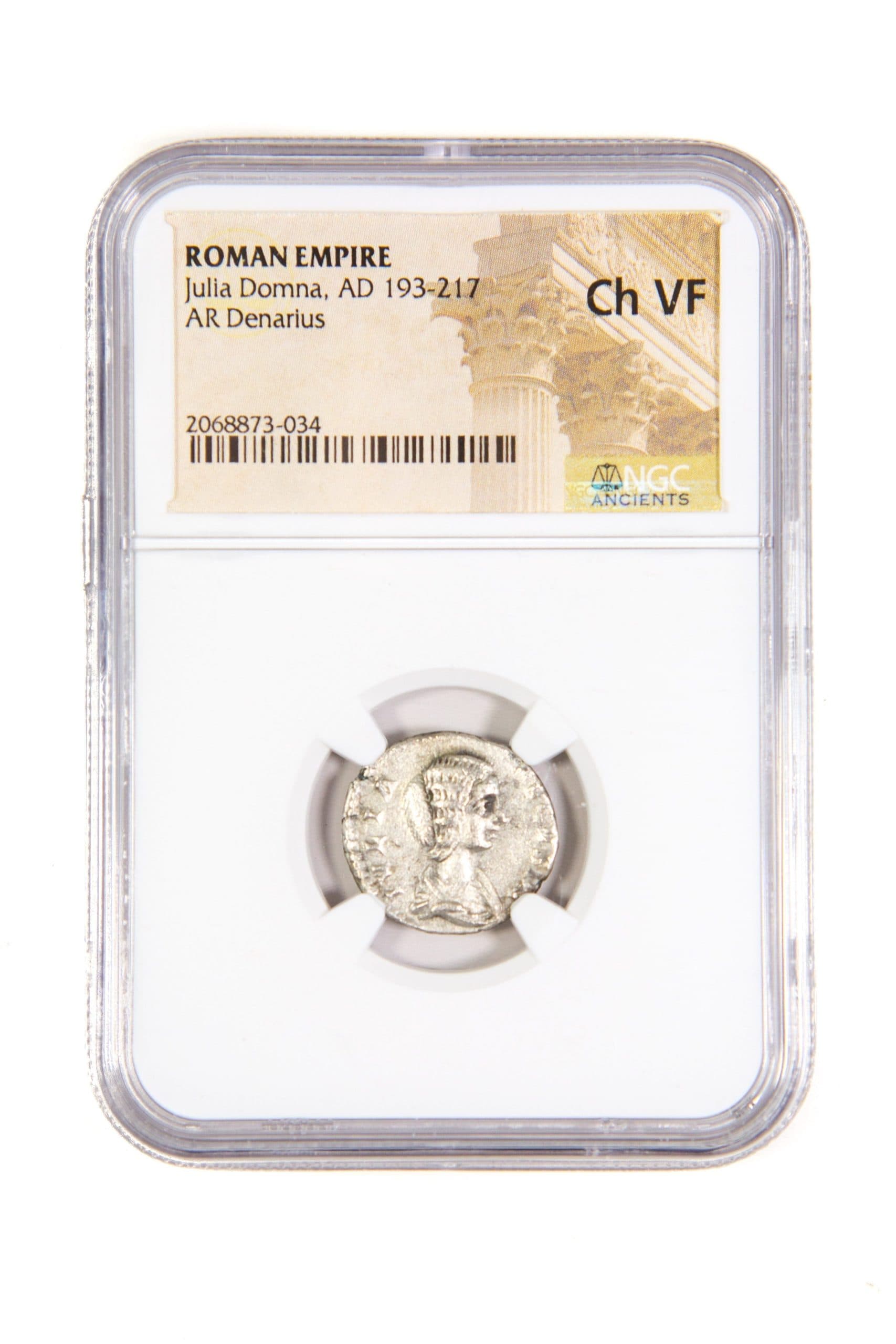 NGC-Certified Roman Coin: Julia Domna, Denarius, Grade VF β representative ECC supplier stock image; exact coin and slab vary