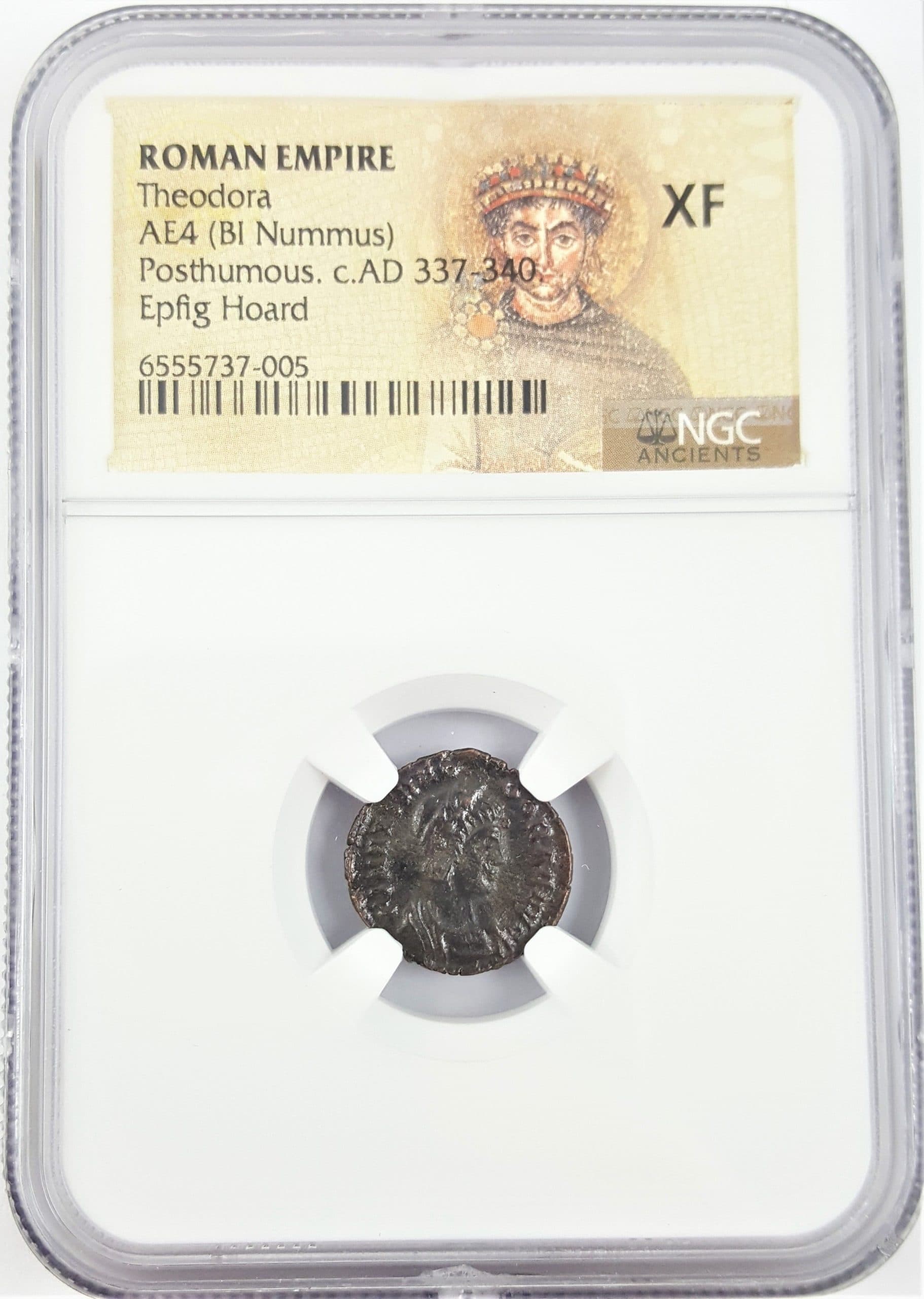 NGC-Certified Roman Coin: Theodora, AE4, Grade XF β representative ECC supplier stock image; exact coin and slab vary