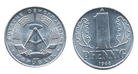 1,000 Germany D. R. KM8.2(U) 1 Pfennig Bulk World Coins representative product image