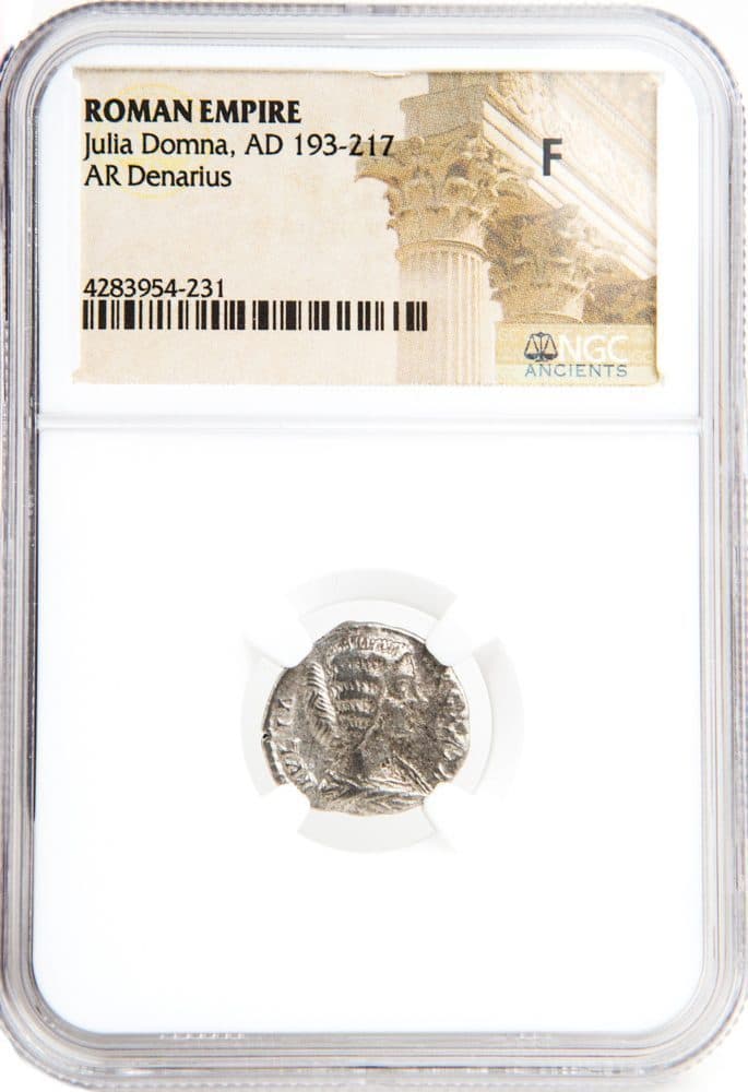 NGC-Certified Roman Coin: Julia Domna, Denarius, Grade F β representative ECC supplier stock image; exact coin and slab vary