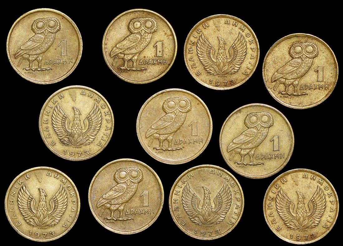 Greece KM107(C) Greece, Regime of the Colonels, 1 Drachma, 1973 β Lot of 12 representative product image