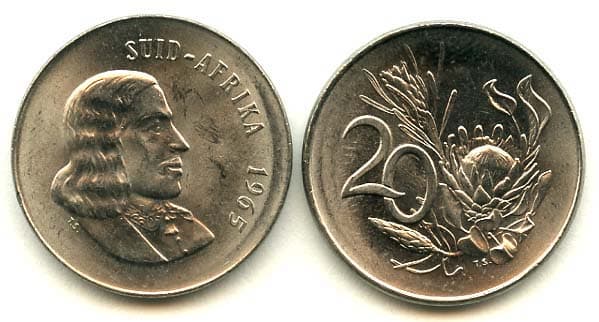 South Africa KM69.1,69.2(U) 20 Cents – Lot of 25 representative product image